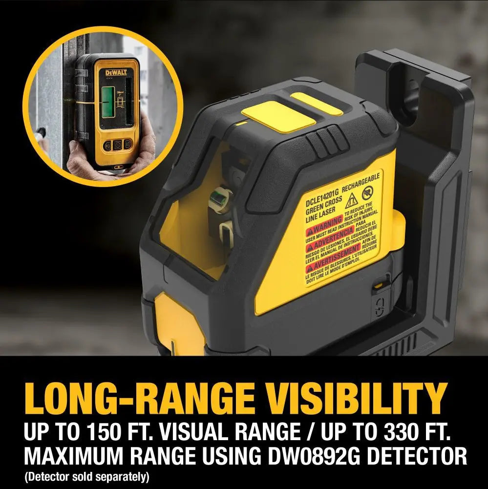 DEWALT DCLE14201GB - USB Rechargeable Green Cross Line Laser Base Kit DEWALT