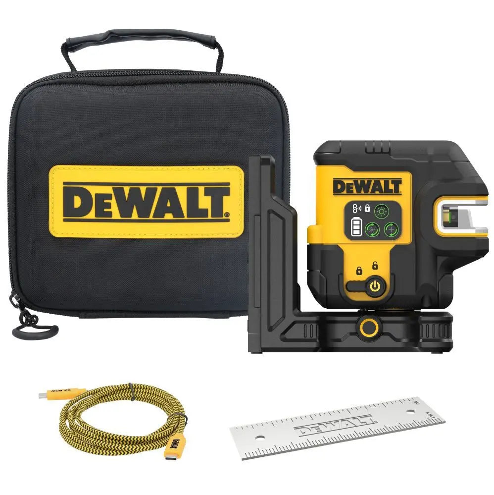 DEWALT DCLE14251GB - USB Rechargeable Green 5 Spot & Cross Line Laser Base Kit DEWALT
