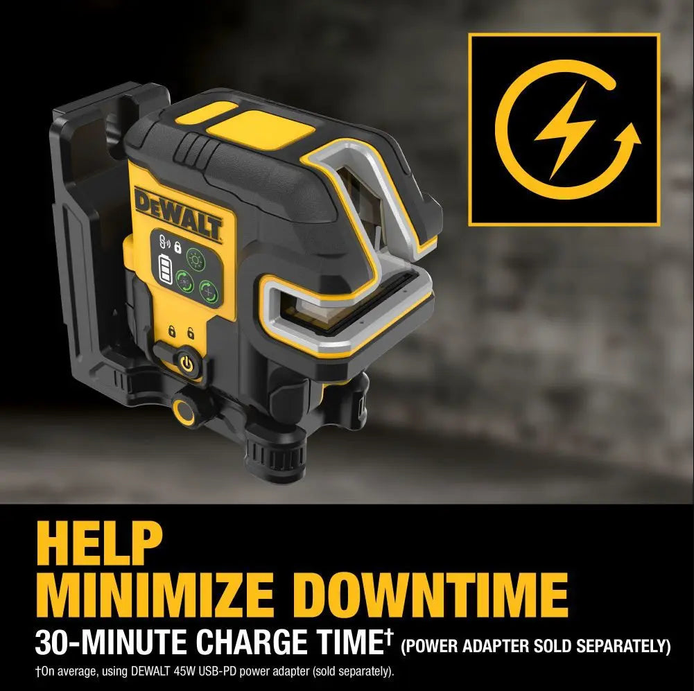 DEWALT DCLE14251GB - USB Rechargeable Green 5 Spot & Cross Line Laser Base Kit DEWALT