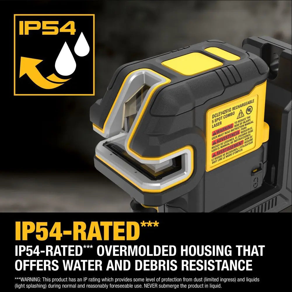 DEWALT DCLE14251GB - USB Rechargeable Green 5 Spot & Cross Line Laser Base Kit DEWALT