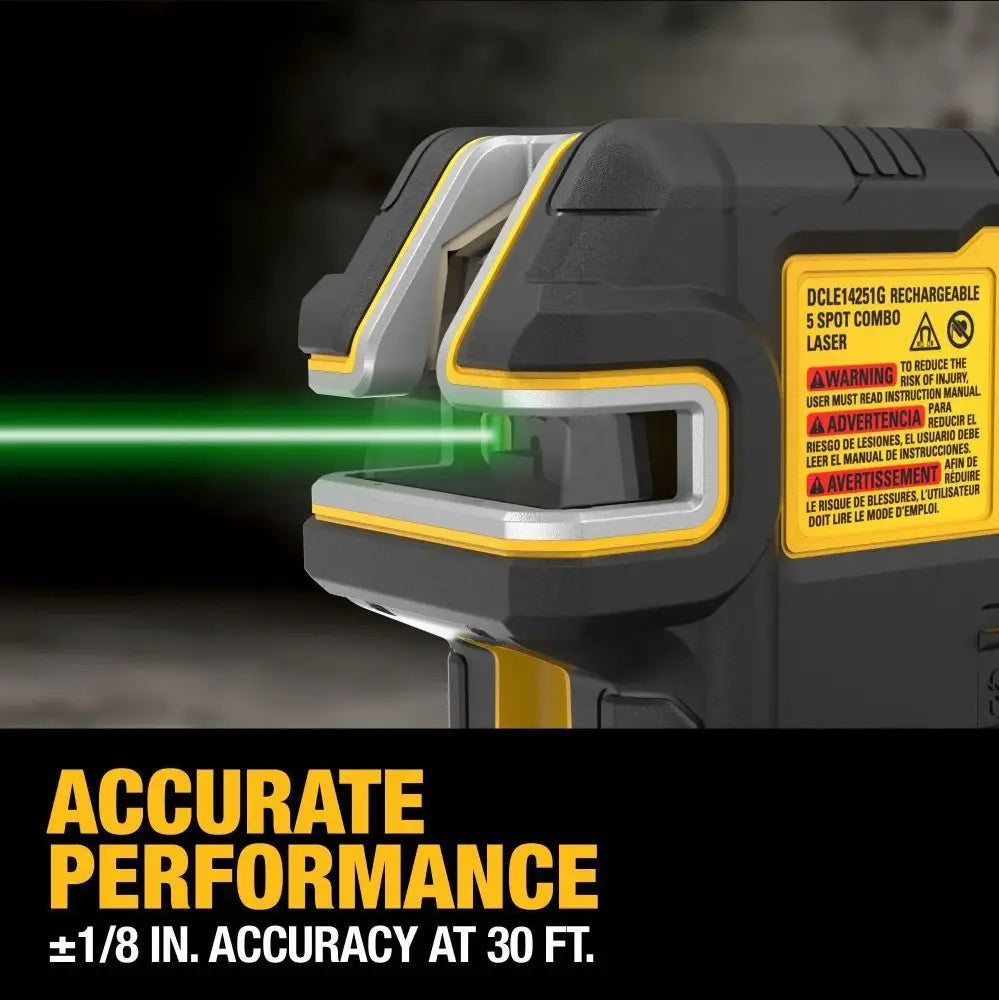 DEWALT DCLE14251GB - USB Rechargeable Green 5 Spot & Cross Line Laser Base Kit DEWALT
