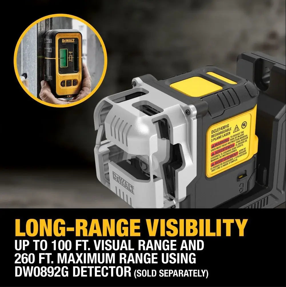 DEWALT DCLE14301GB - USB Rechargeable Green 3 X 180 Degree Line Laser Base Kit DEWALT