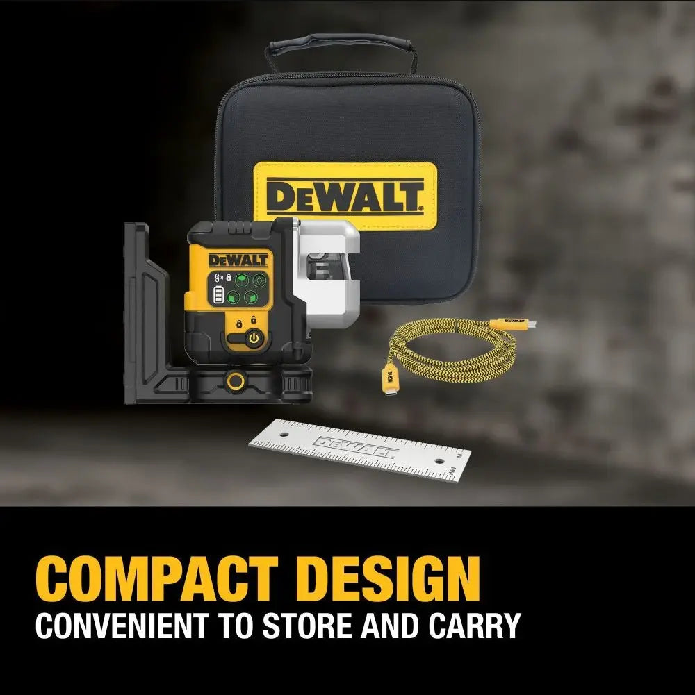 DEWALT DCLE14301GB - USB Rechargeable Green 3 X 180 Degree Line Laser Base Kit DEWALT