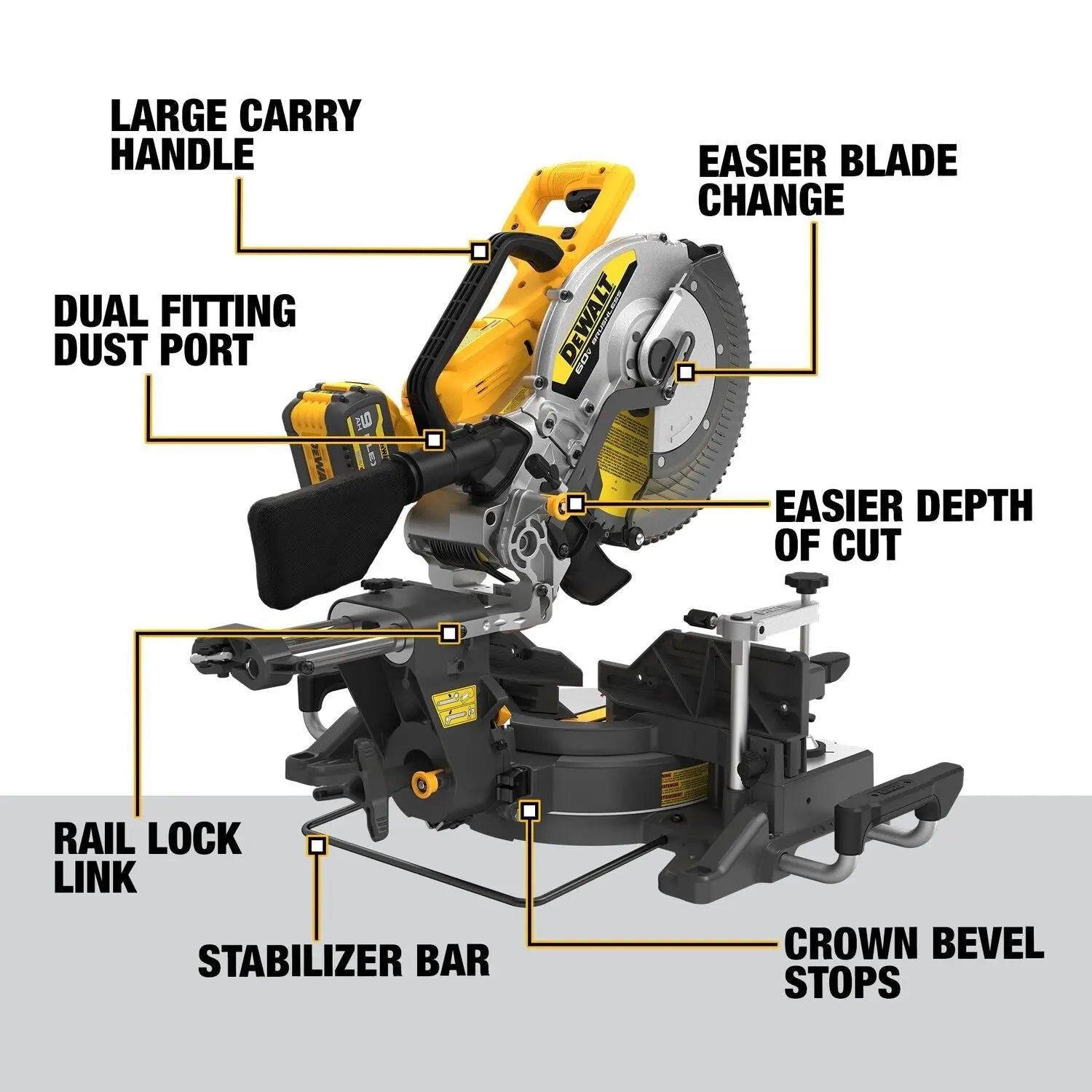 DEWALT DCS781X1-12" 60V Sliding Miter Saw (9.0Ah) - Wise Line Tools