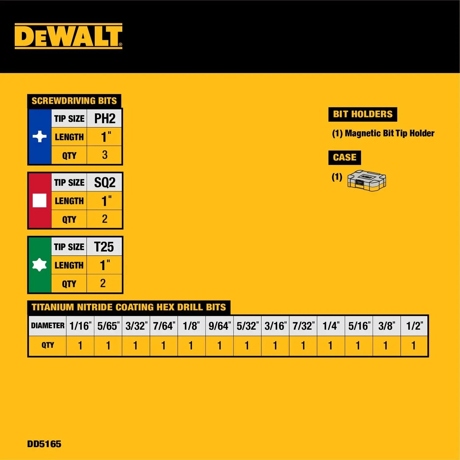 DEWALT DD5165-IMPACT READY 23Pc Hex Titanium Nitride Coating Drill Bits Set - Wise Line Tools