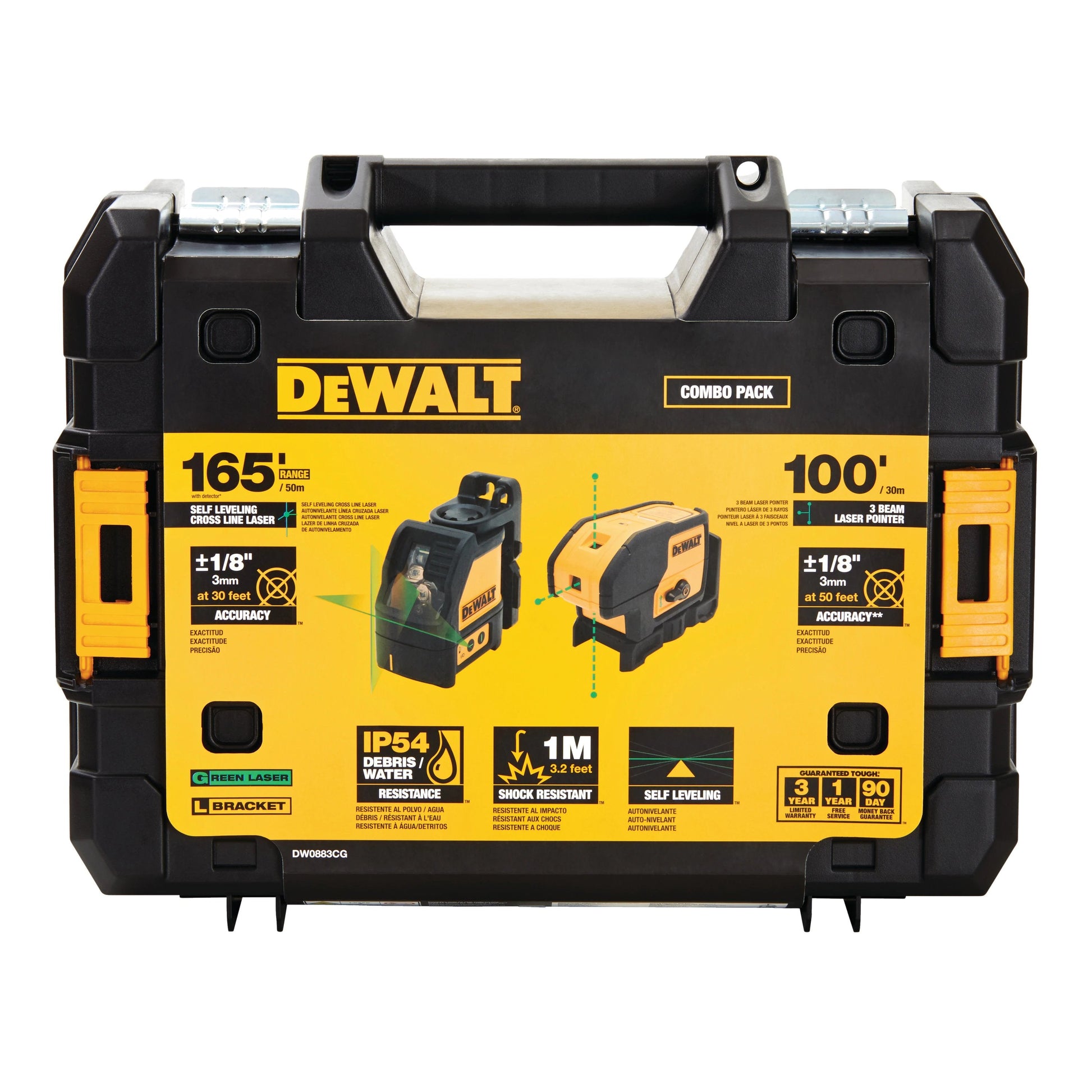 DEWALT DW0883CG-Laser Level, 3 Spot + Cross Line, Green, 150-Foot Range - Wise Line Tools
