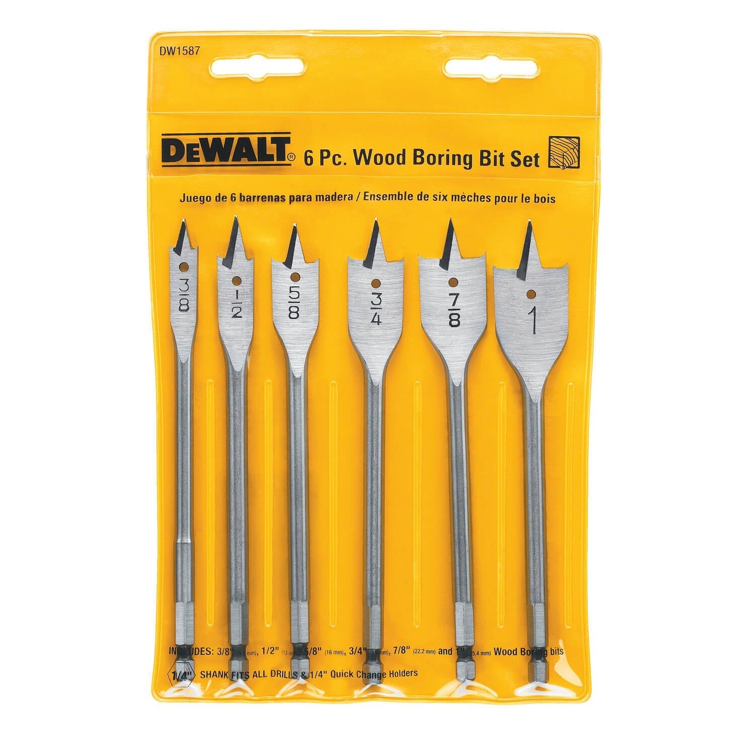 DEWALT DW1587-Drill Bit Set, Spade Bits, Assorted, 3/8-Inch To 1-Inch, 6-Piece - Wise Line Tools