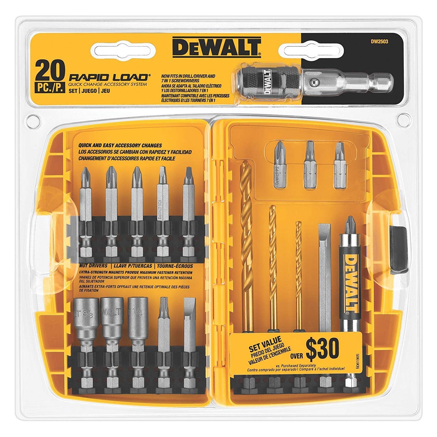 DEWALT DW2503-Screwdriver Bit Set, Rapid Load, Tin, 20-Piece - Wise Line Tools