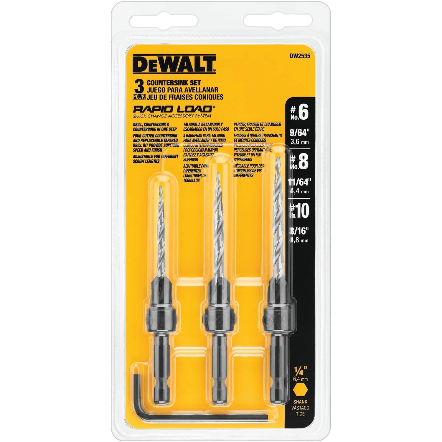 DEWALT DW2535-Countersink Drill Bit Set #6, #8, #10, 3-Piece - Wise Line Tools