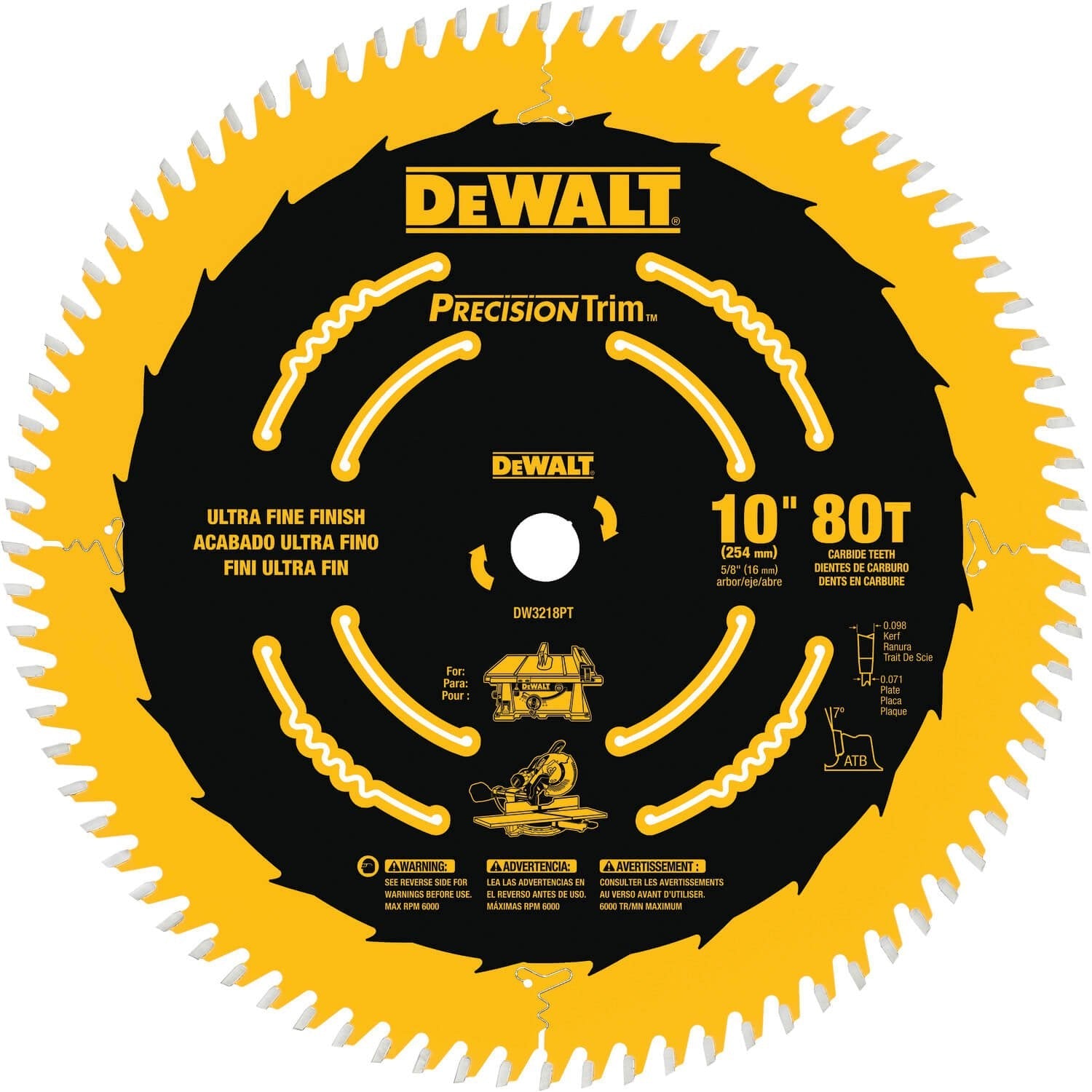 DEWALT DW3218PT-10-Inch 80 Tooth Atb Crosscutting Saw Blade With 5/8-Inch Arbor And Tough Coat Finish DEWALT
