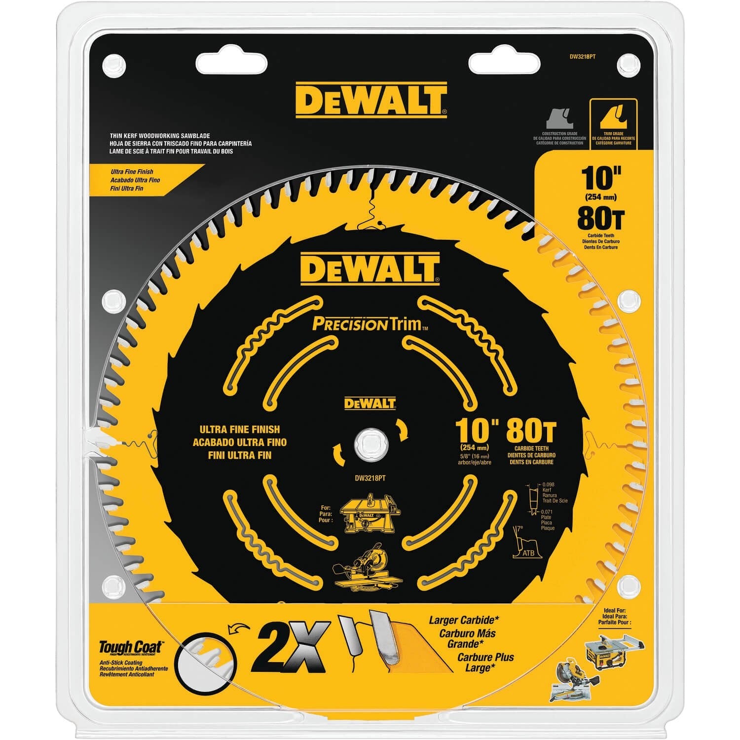 DEWALT DW3218PT-10-Inch 80 Tooth Atb Crosscutting Saw Blade With 5/8-Inch Arbor And Tough Coat Finish DEWALT