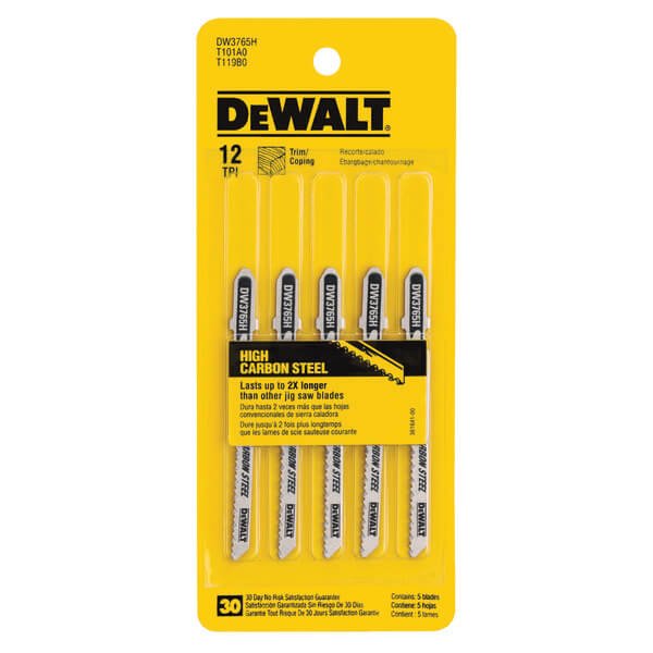 DEWALT DW3765H-3-Inch 12 Tpi Trim/Coping Hcs T-Shank Jig Saw Blade (5-Pack) - Wise Line Tools