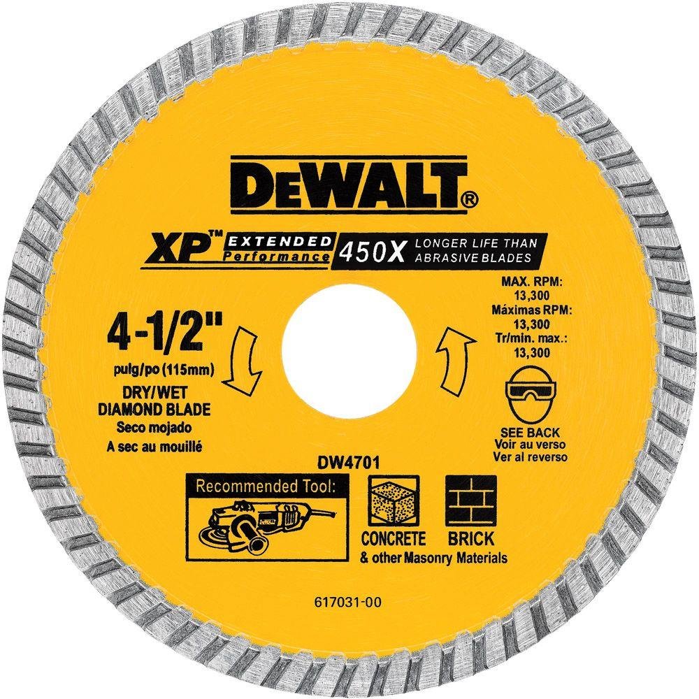DEWALT DW4701-Diamond Blade, Dry Or Wet Cutting, Continuous Rim, 7/8-Inch Arbor, 4-1/2-Inch - Wise Line Tools