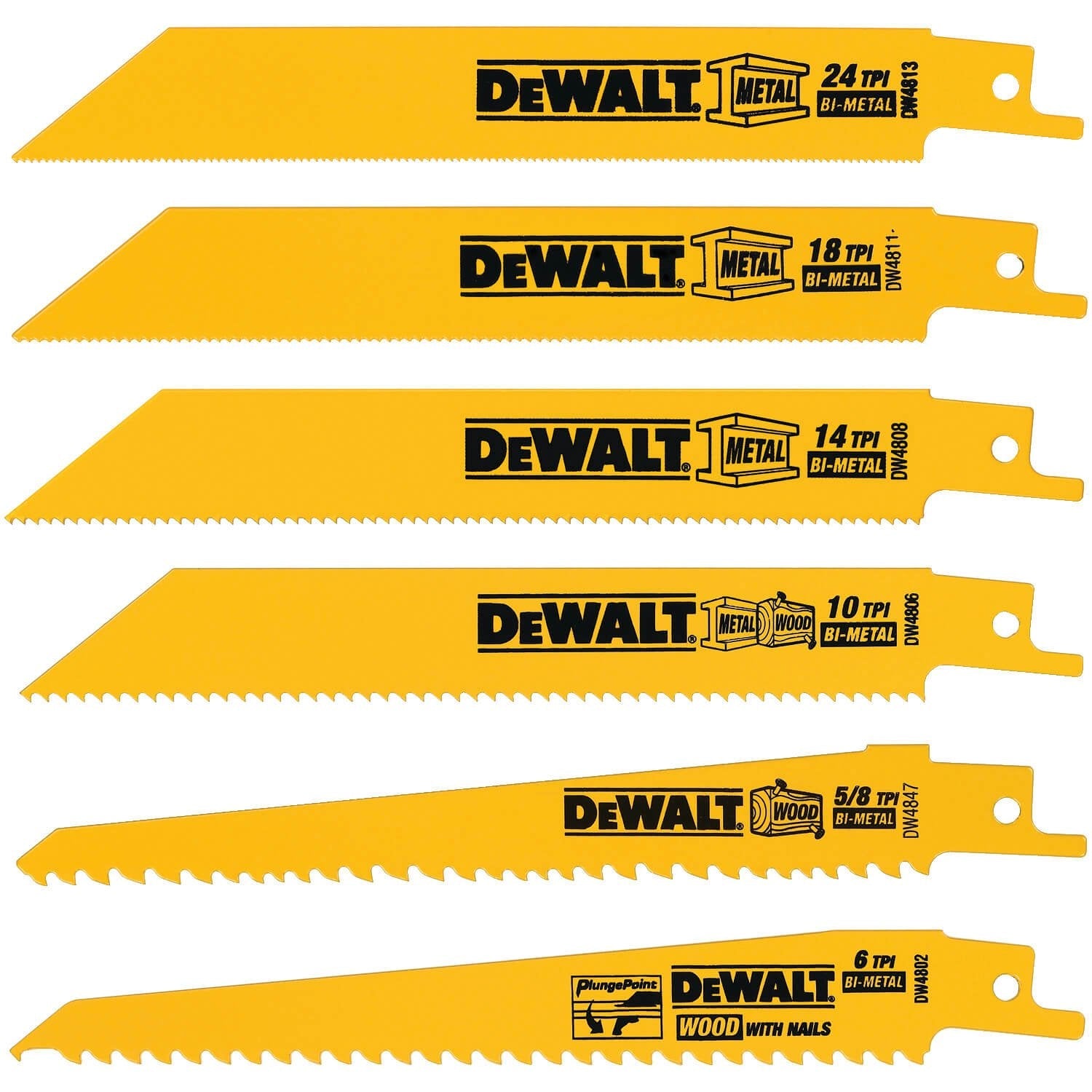 DEWALT DW4856-Reciprocating Saw Blades, Metal/Wood Cutting Set, 6-Piece - Wise Line Tools