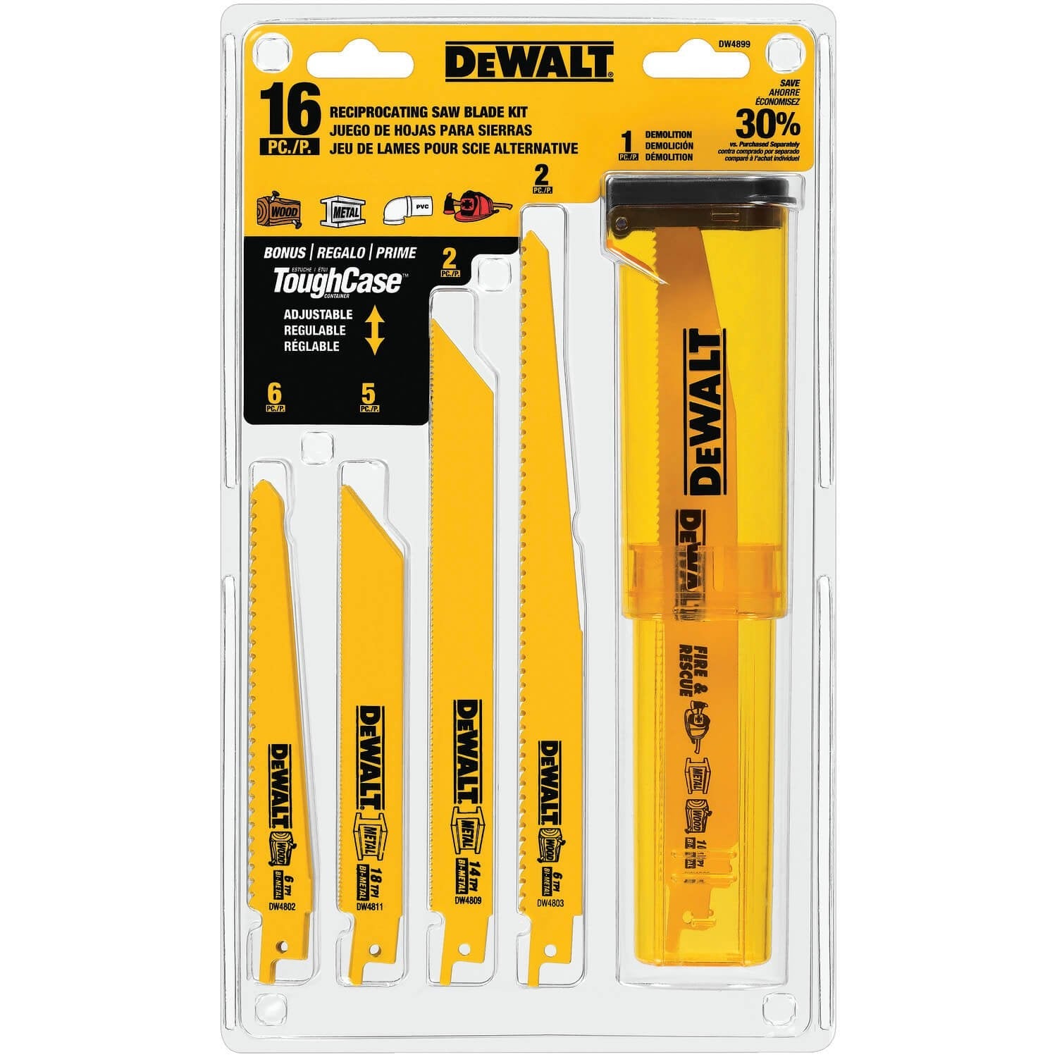 DEWALT DW4899-16 Piece Bi-Metal Reciprocating Saw Blade Set with Case - Wise Line Tools