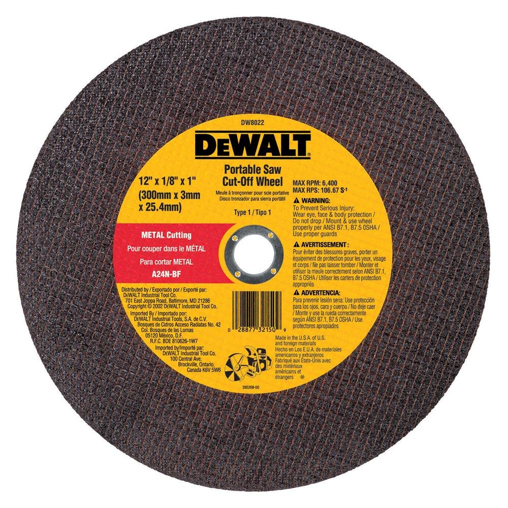 DEWALT DW8022-Cutting Wheel For Metal, A24N Abrasive, 12-Inch X 1/8-Inch X 1-Inch - Wise Line Tools