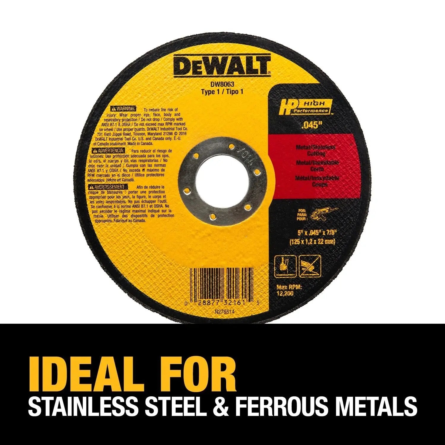 DEWALT DW8063-5-Inch By .045-Inch By 7/8-Inch A60T Abrasive Metal/Inox Cutting Wheel DEWALT