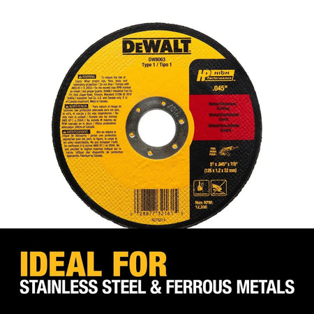 DEWALT DW8063-5 Zoll x 0,045 Zoll x 7/8 Zoll A60T Schleifmittel-Trennscheibe für Metall/Inox