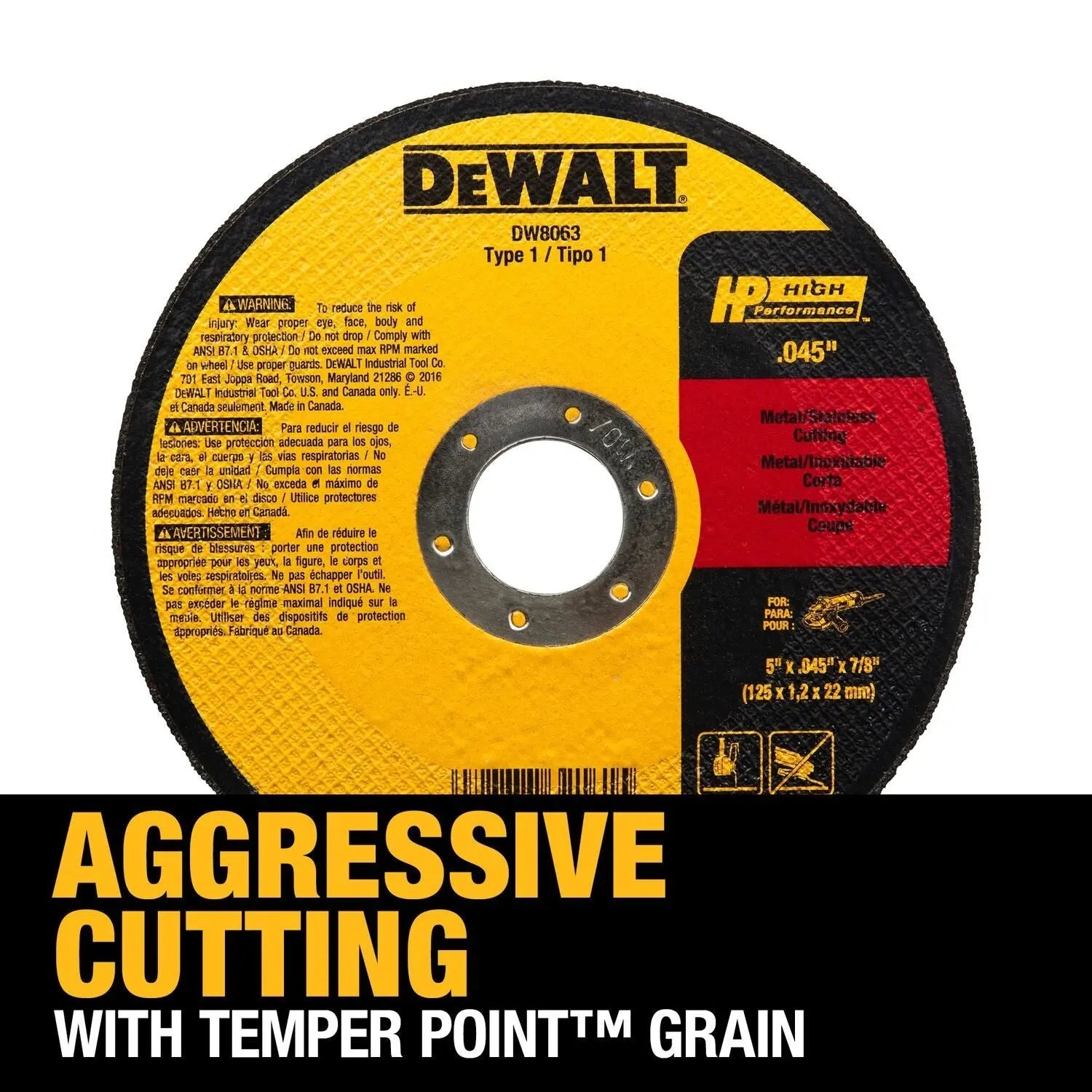 DEWALT DW8063-5-Inch By .045-Inch By 7/8-Inch A60T Abrasive Metal/Inox Cutting Wheel DEWALT