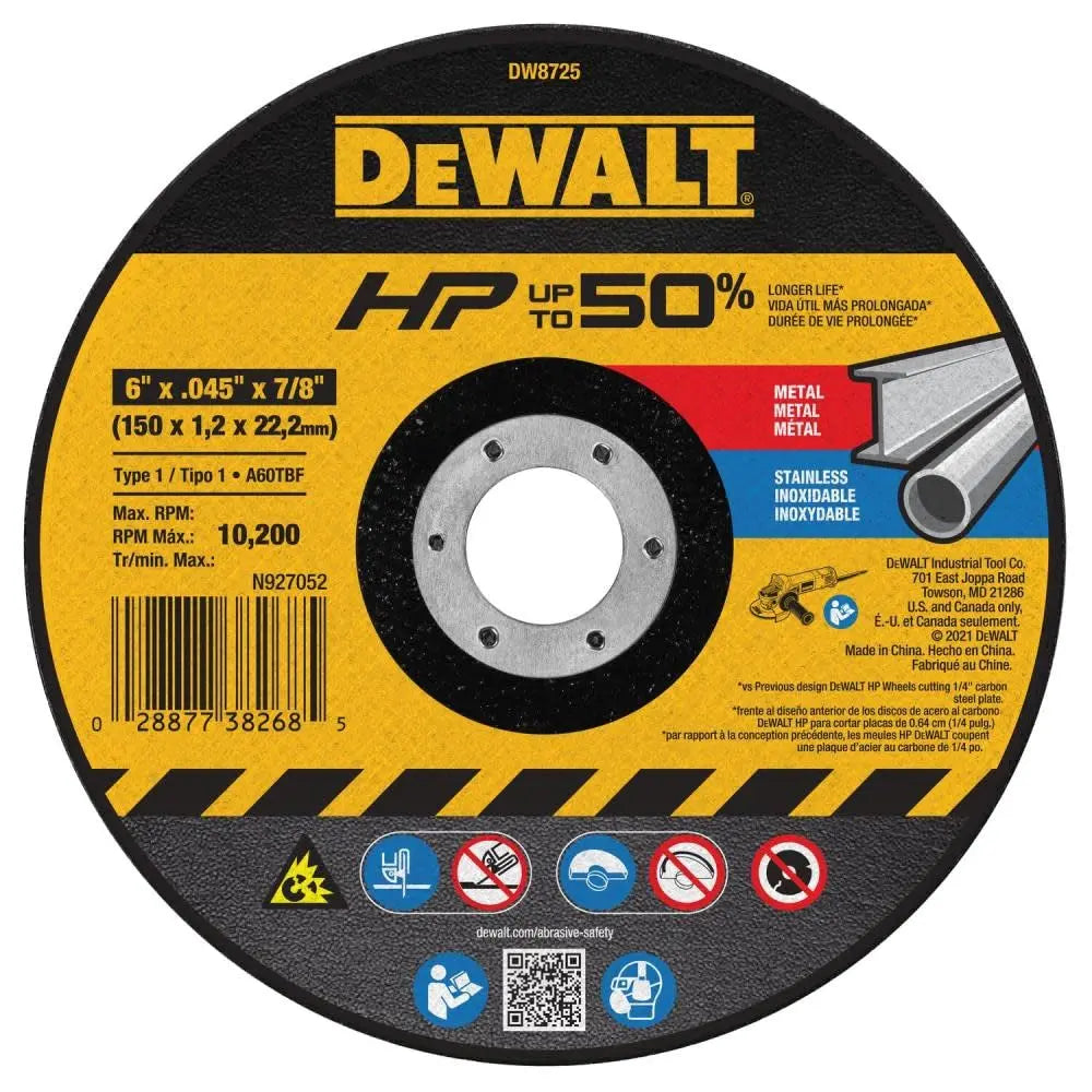 DEWALT DW8725 - DEWALT 6X .045X7/8In A60T Mtl Thin Cutoff Whl - Wise Line Tools