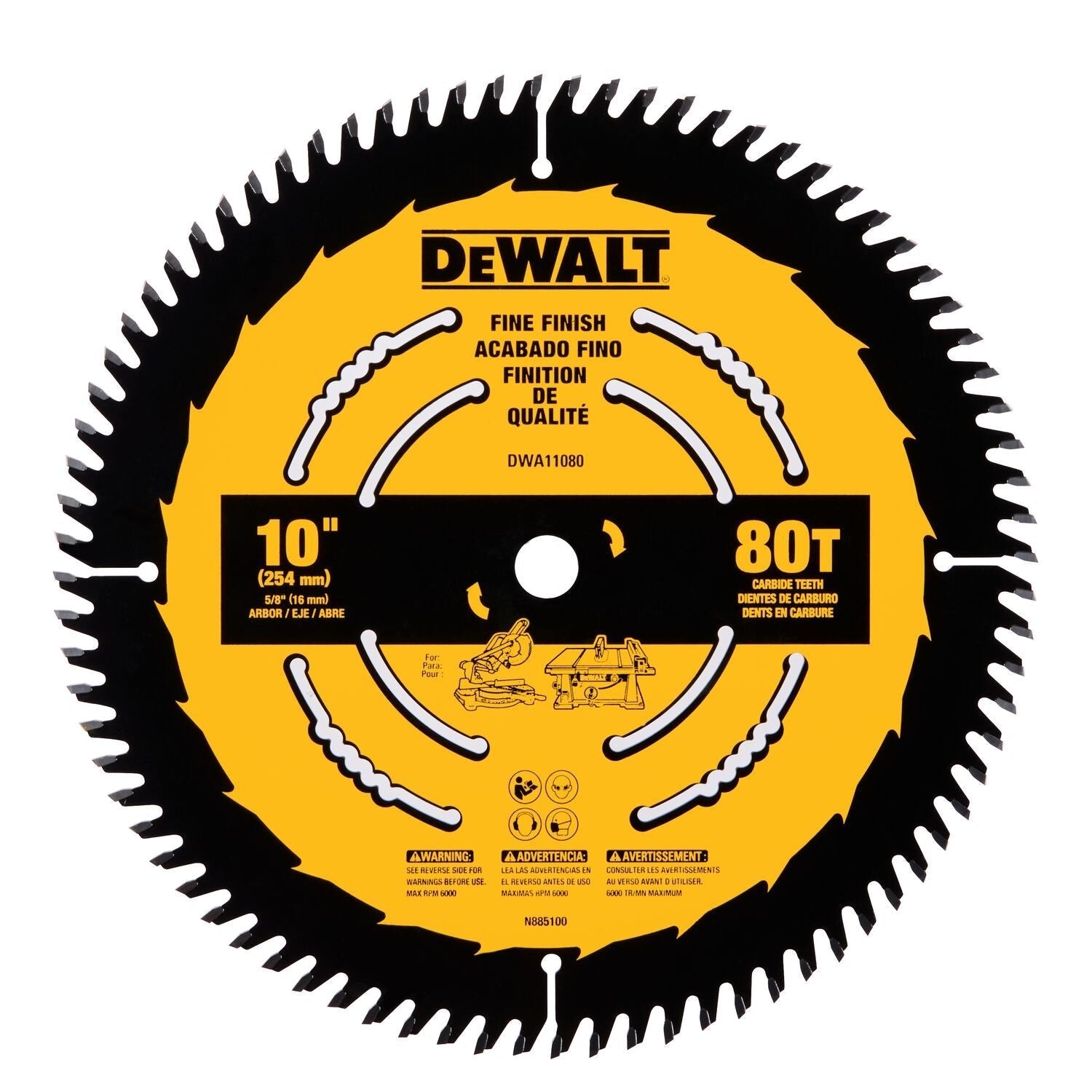 DEWALT DWA11080-10 In Carbide Table Saw Blade 80 Tooth with 5/8 in Arbor (1 Pack) - Wise Line Tools