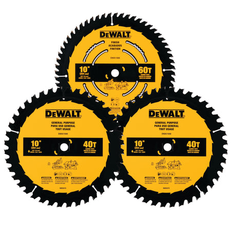 DEWALT DWA110CMB3-10 In Carbide Table Saw Blade 60 Tooth with 5/8 in Arbor (3 Pack) - Wise Line Tools