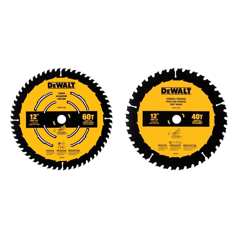 DEWALT DWA112CMB-12 In Carbide Circular Saw Blade 60 Tooth with 1 in Arbor For General Purpose Cutting (2 Pack) - Wise Line Tools