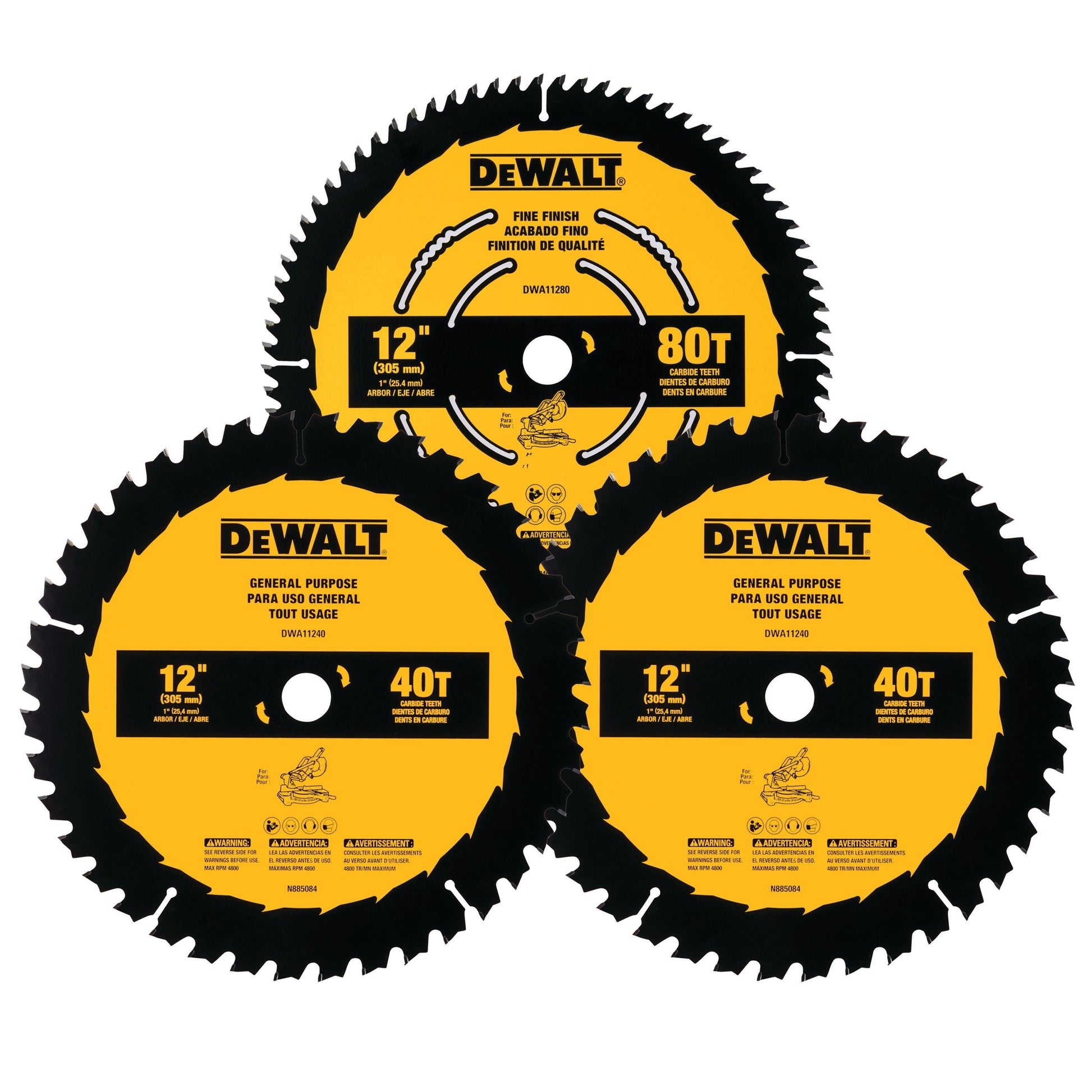 DEWALT DWA112CMB3-12 In Carbide Circular Saw Blade 40 Tooth with 1 in Arbor For General Purpose Cutting (3 Pack) - Wise Line Tools