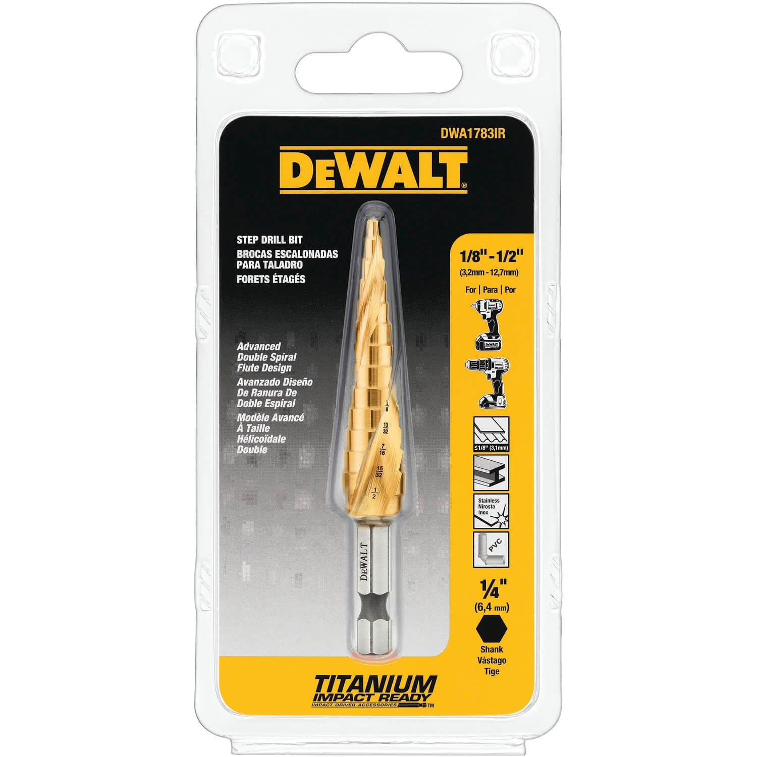 DEWALT DWA1783IR-Step Drill Bit, Impact Ready, 1/8-Inch-1/2-Inch - Wise Line Tools