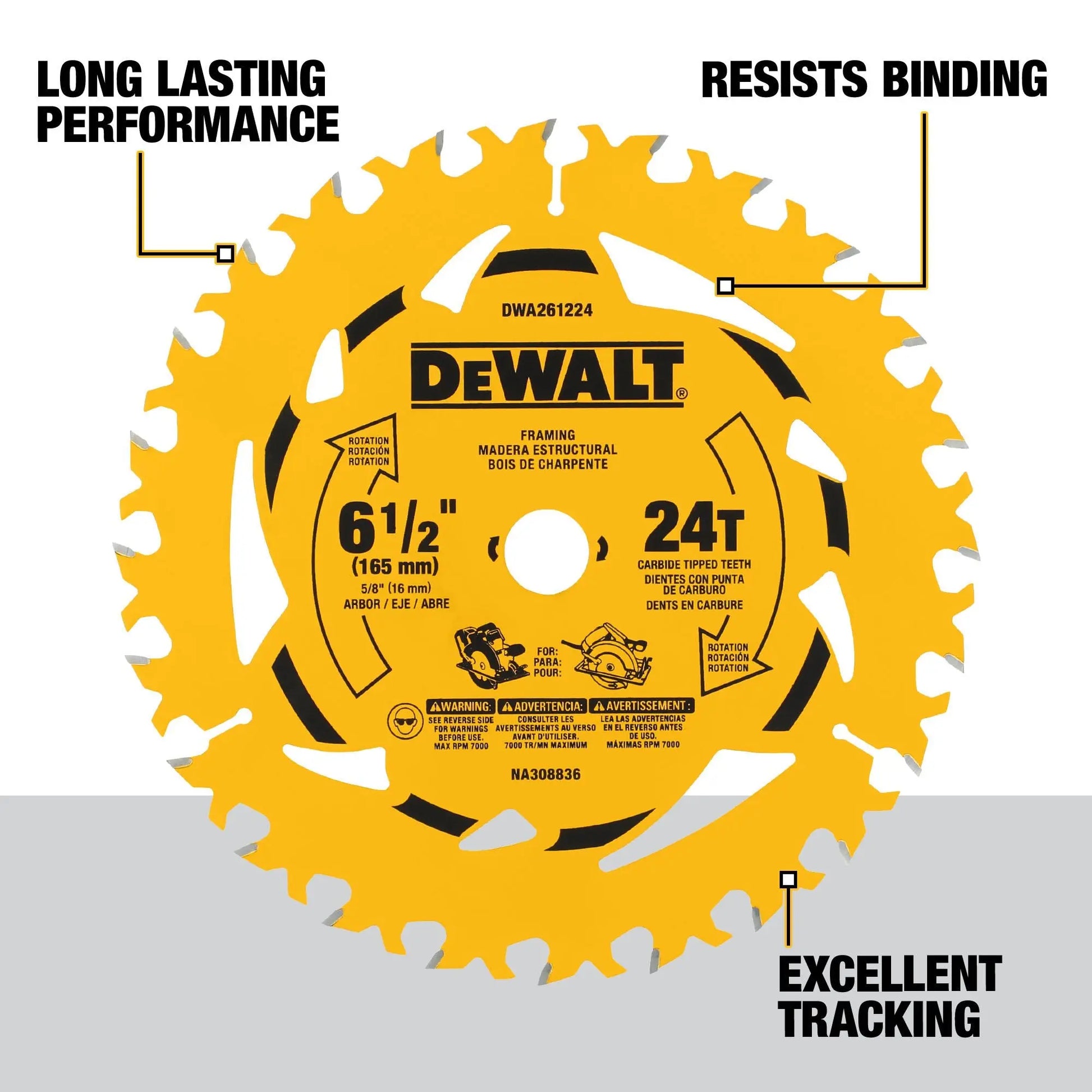 DEWALT DWA261224 – DEWALT 6-1/2 in. 24T Circular Saw Blade DEWALT