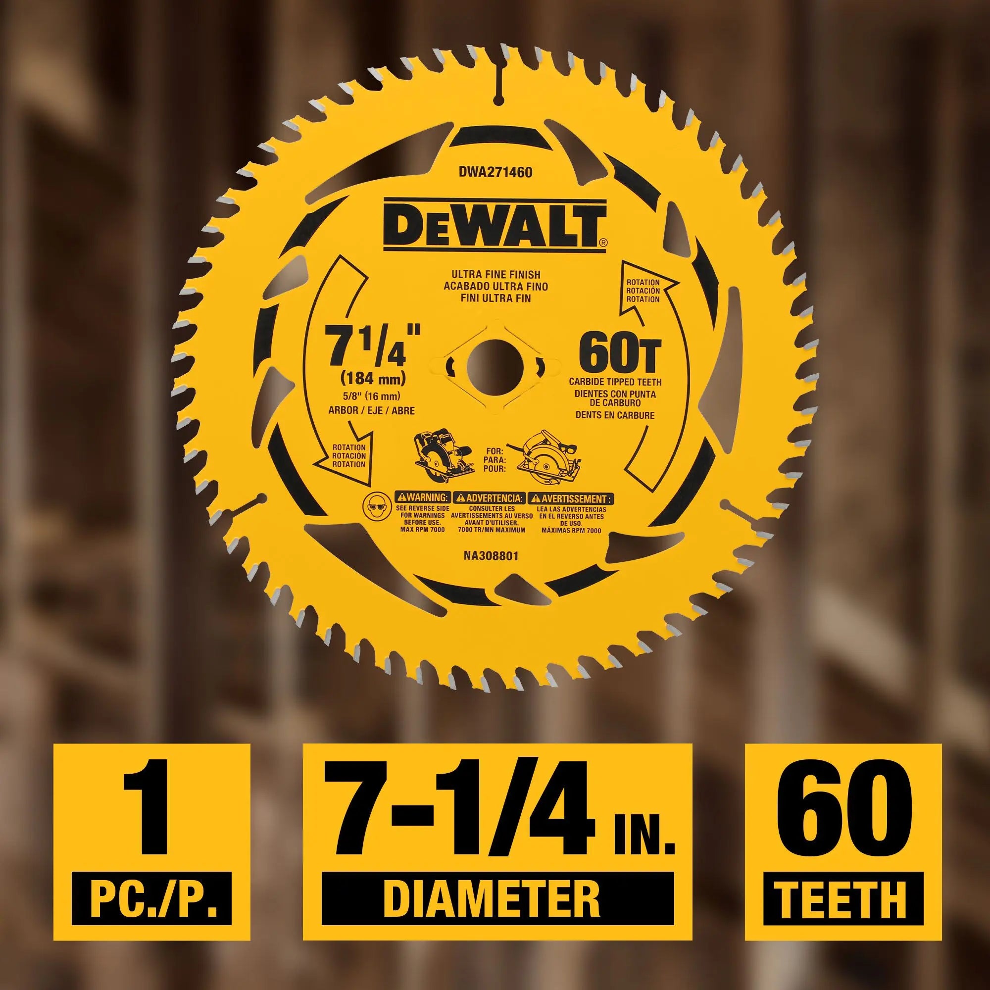DEWALT DWA271460 – DEWALT 7-1/4 in. 60T Circular Saw Blade DEWALT