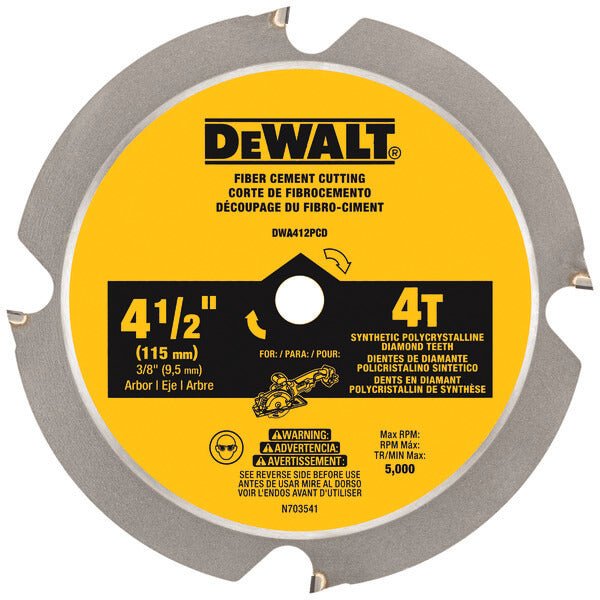 DEWALT DWA412PCD-4-1/2 In. 4T Fiber Cement Cutting Circular Saw Blade - Wise Line Tools