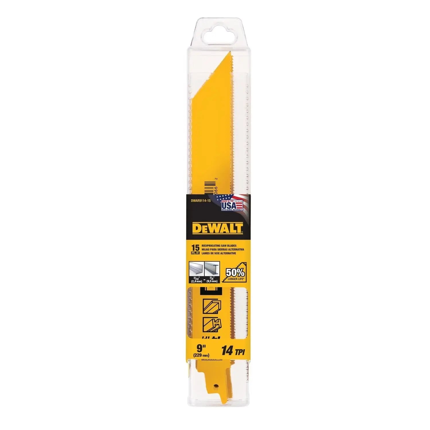 DEWALT DWAR9114-9 In Bi-Metal Reciprocating Saw Blade 14 TPI (5 Pack) DEWALT
