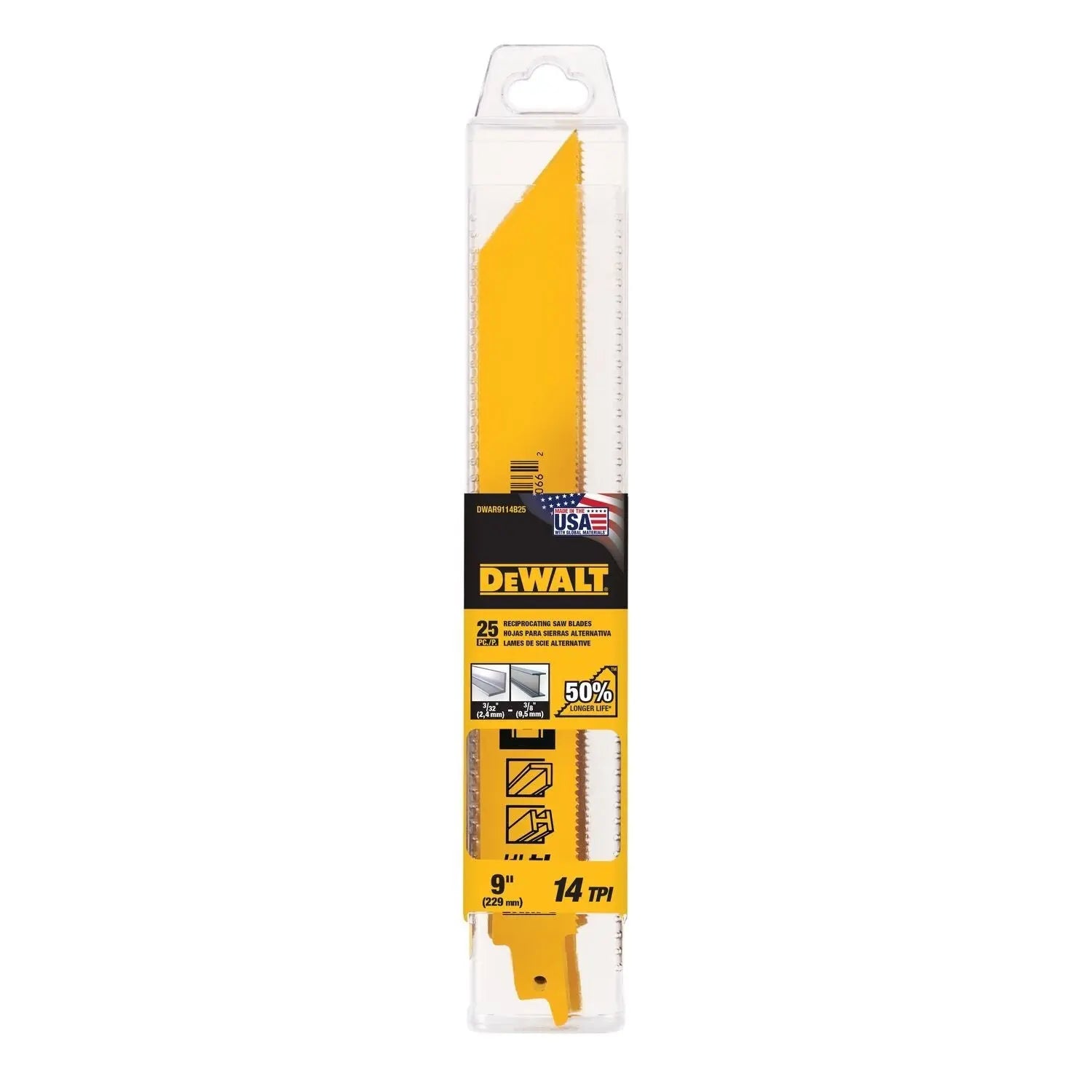 DEWALT DWAR9114-9 In Bi-Metal Reciprocating Saw Blade 14 TPI (5 Pack) DEWALT