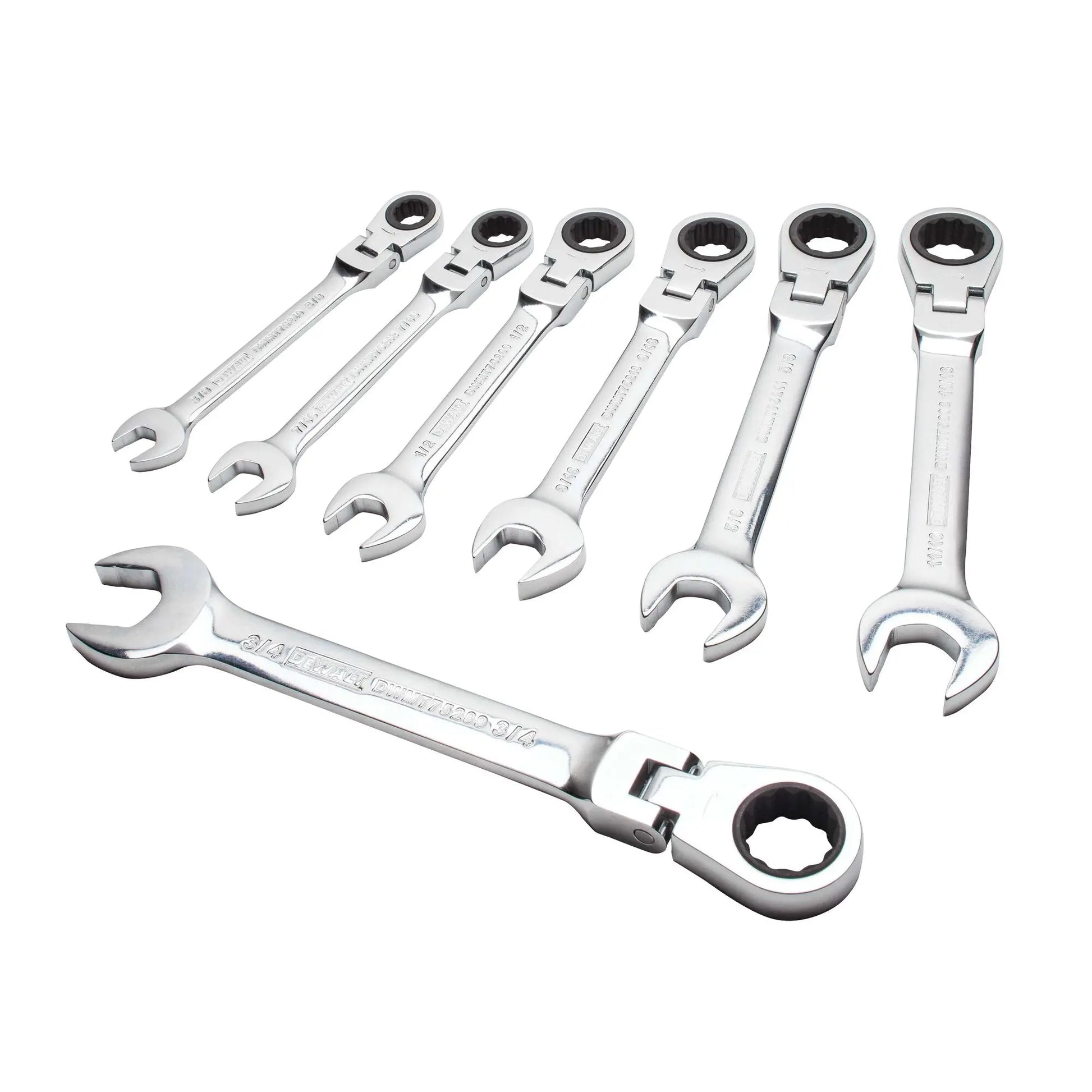DEWALT DWMT74195 – DEWALT Combination Ratcheting Wrench Set, SAE/Standard Wrenches, Flex Head, 7-Piece DEWALT