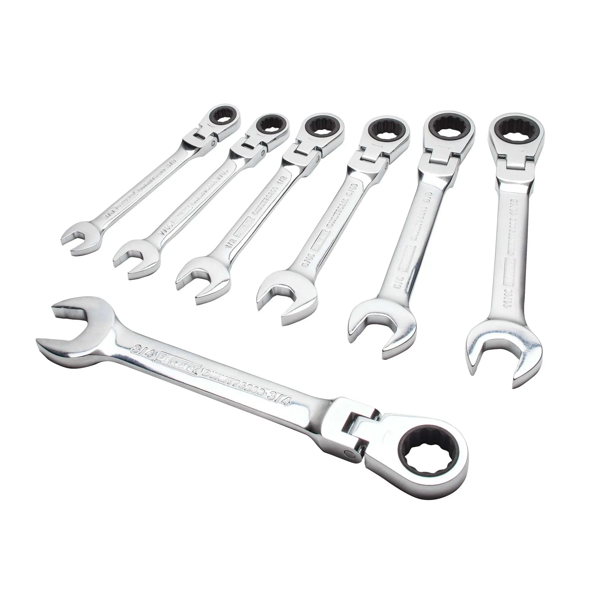 DEWALT DWMT74195 – DEWALT Combination Ratcheting Wrench Set, SAE/Standard Wrenches, Flex Head, 7-Piece DEWALT