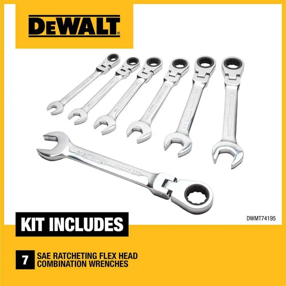 DEWALT DWMT74195 – DEWALT Combination Ratcheting Wrench Set, SAE/Standard Wrenches, Flex Head, 7-Piece DEWALT