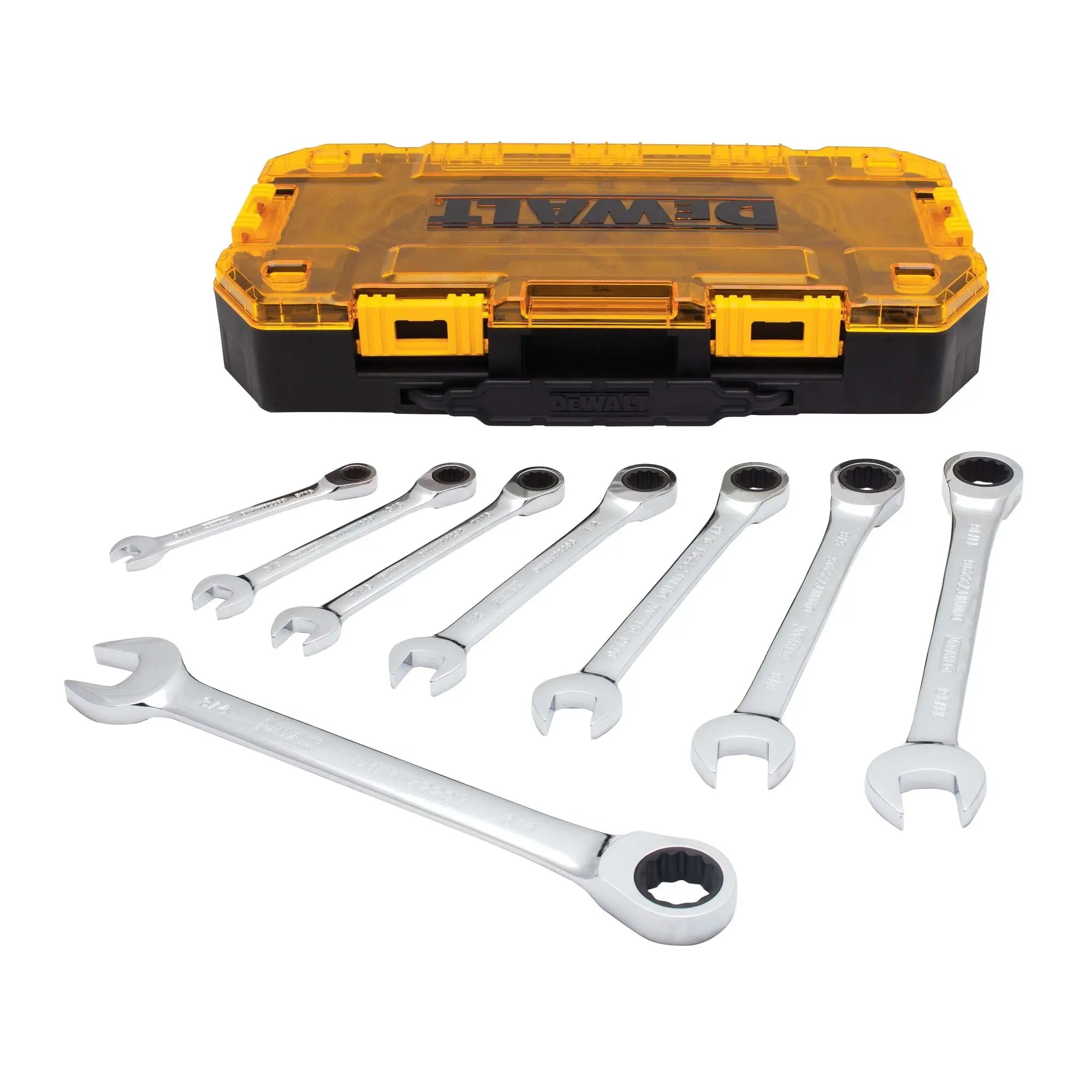 DEWALT DWMT74733 – DEWALT 8 Piece Full Polish Ratcheting Combination Wrench Set DEWALT