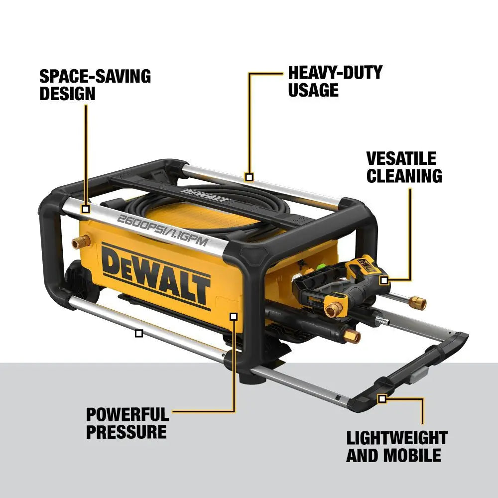 DWPW2600 - DEWALT 2600 PSI 1.1 GPM Electric Cold Water Pressure Washer with 4 Spray Nozzles - Wise Line Tools