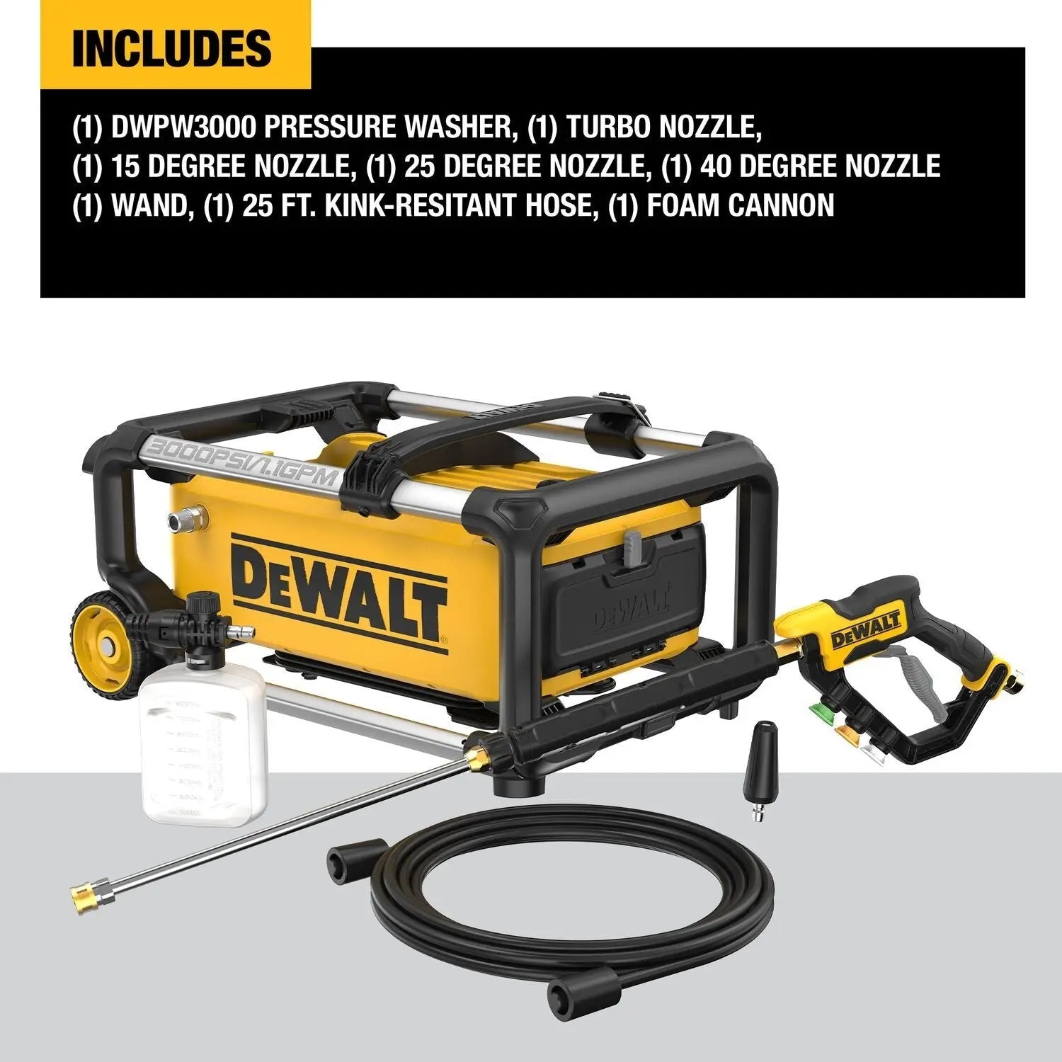 DEWALT DWPW3000-3000 Max PSI* 1.1 GPM 15 AMP Brushless Jobsite Electric Cold Water Pressure Washer - Wise Line Tools