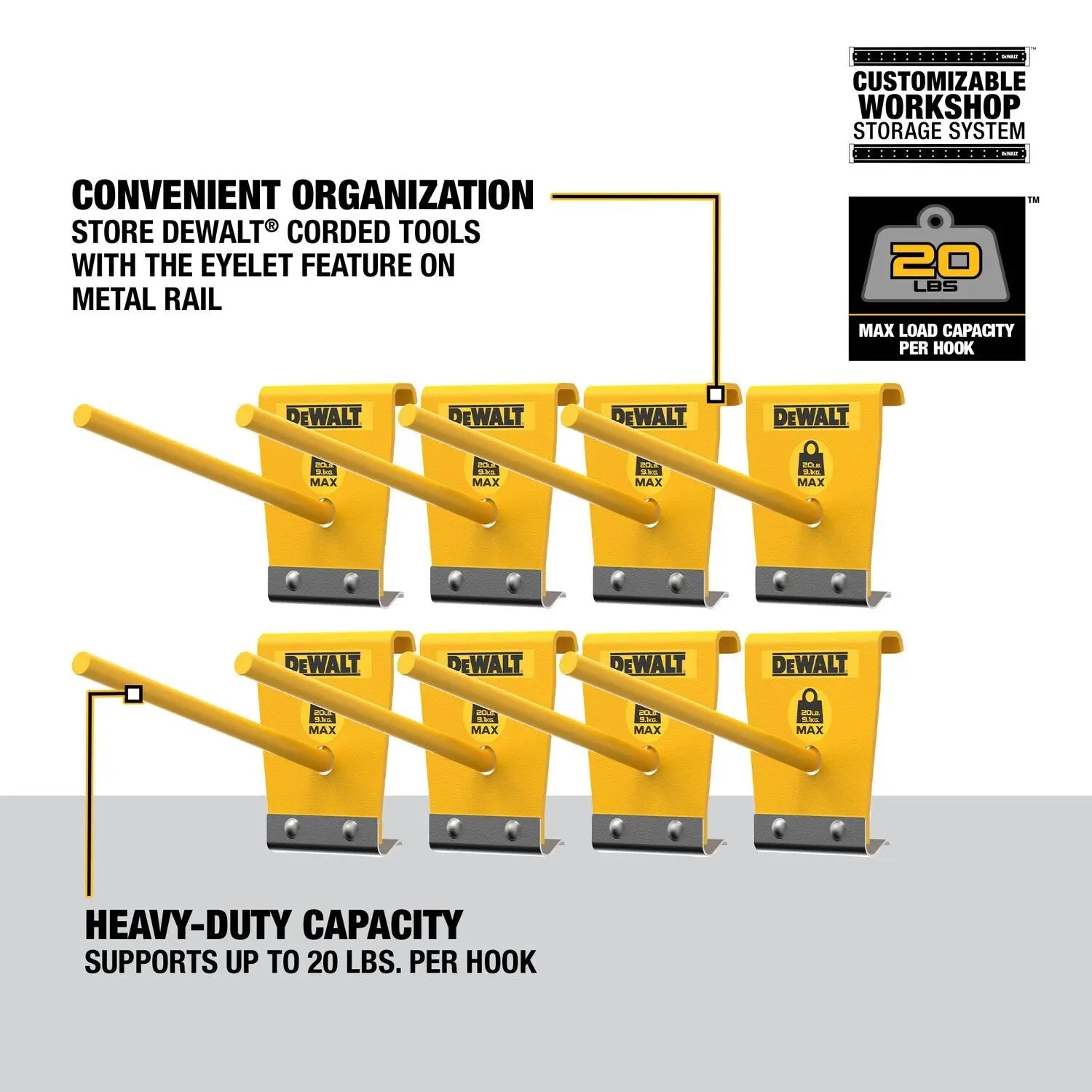 DEWALT DWST82817-8pc Corded Power Tool Peg Hook Set - Wise Line Tools