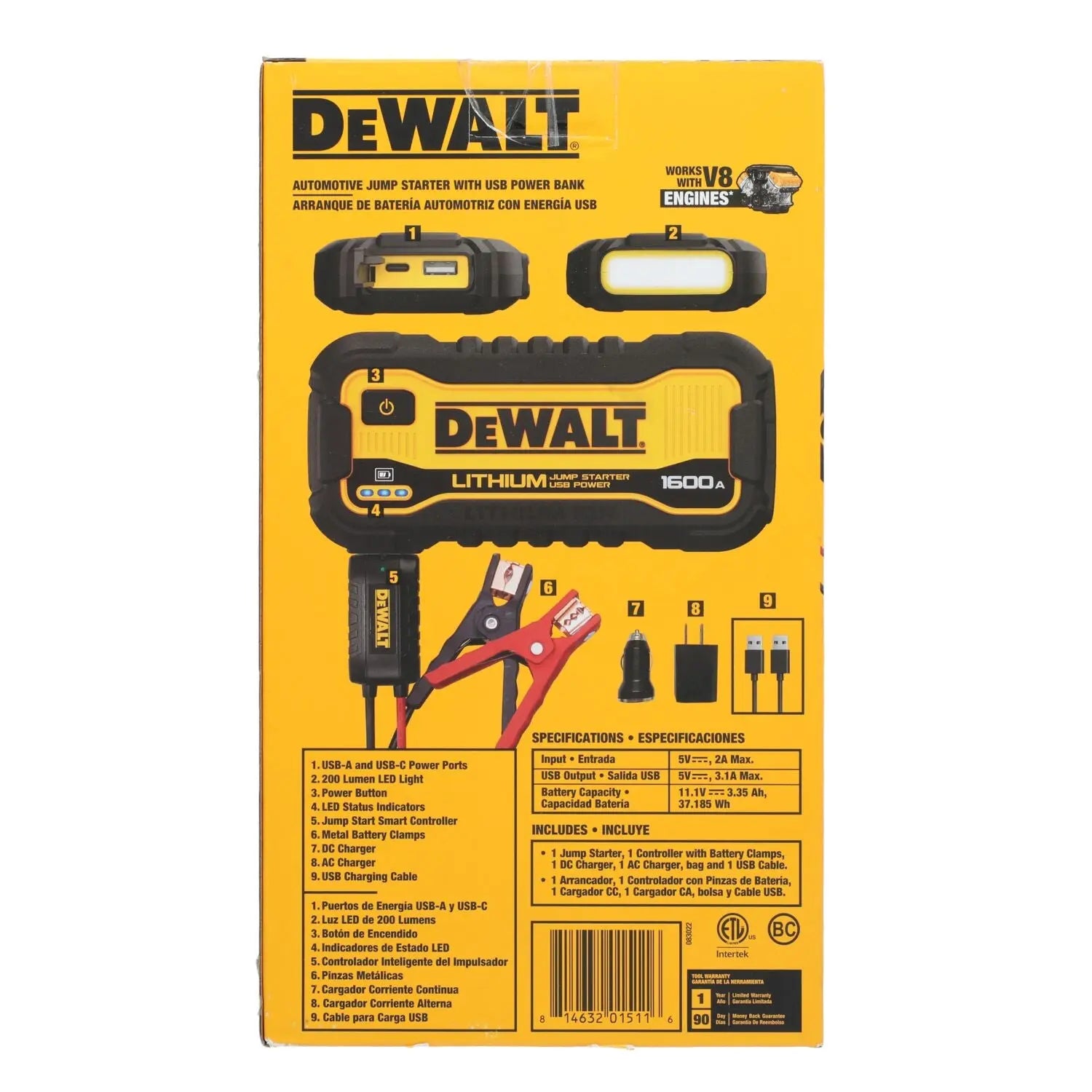 DEWALT DXAELJ16-CA -  1600 Peak Amp Lithium Jump Starter with USB Power Bank - Wise Line Tools