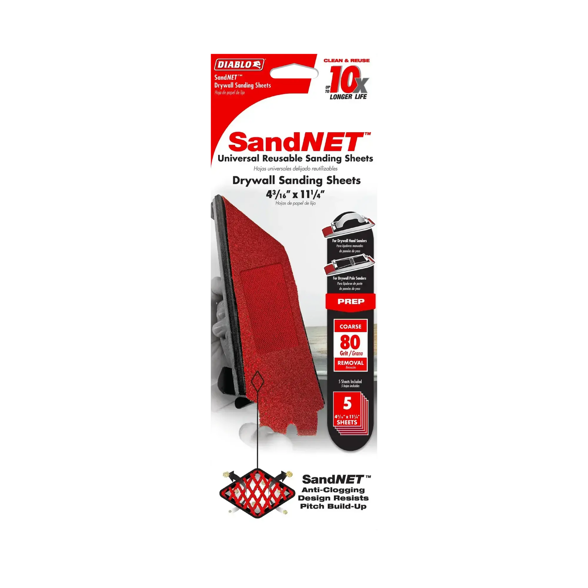 DIABLO 4-3/16 in. x 11-1/4 in. SandNET™ Reusable Drywall Sanding Sheet (5pk) - Wise Line Tools