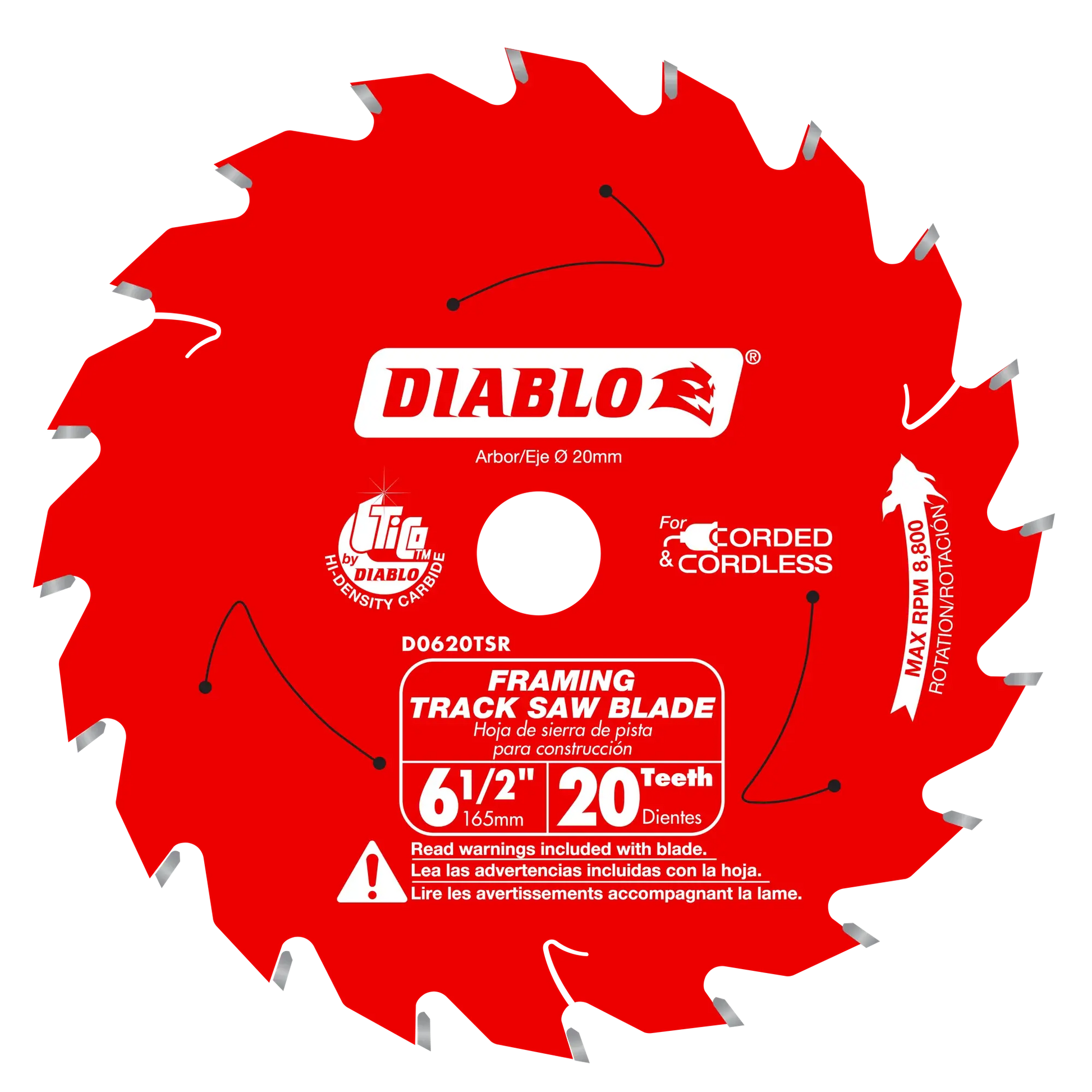 DIABLO D0620TSR  -  6-1/2" 20-Teeth Track Saw Blade for Framing DIABLO