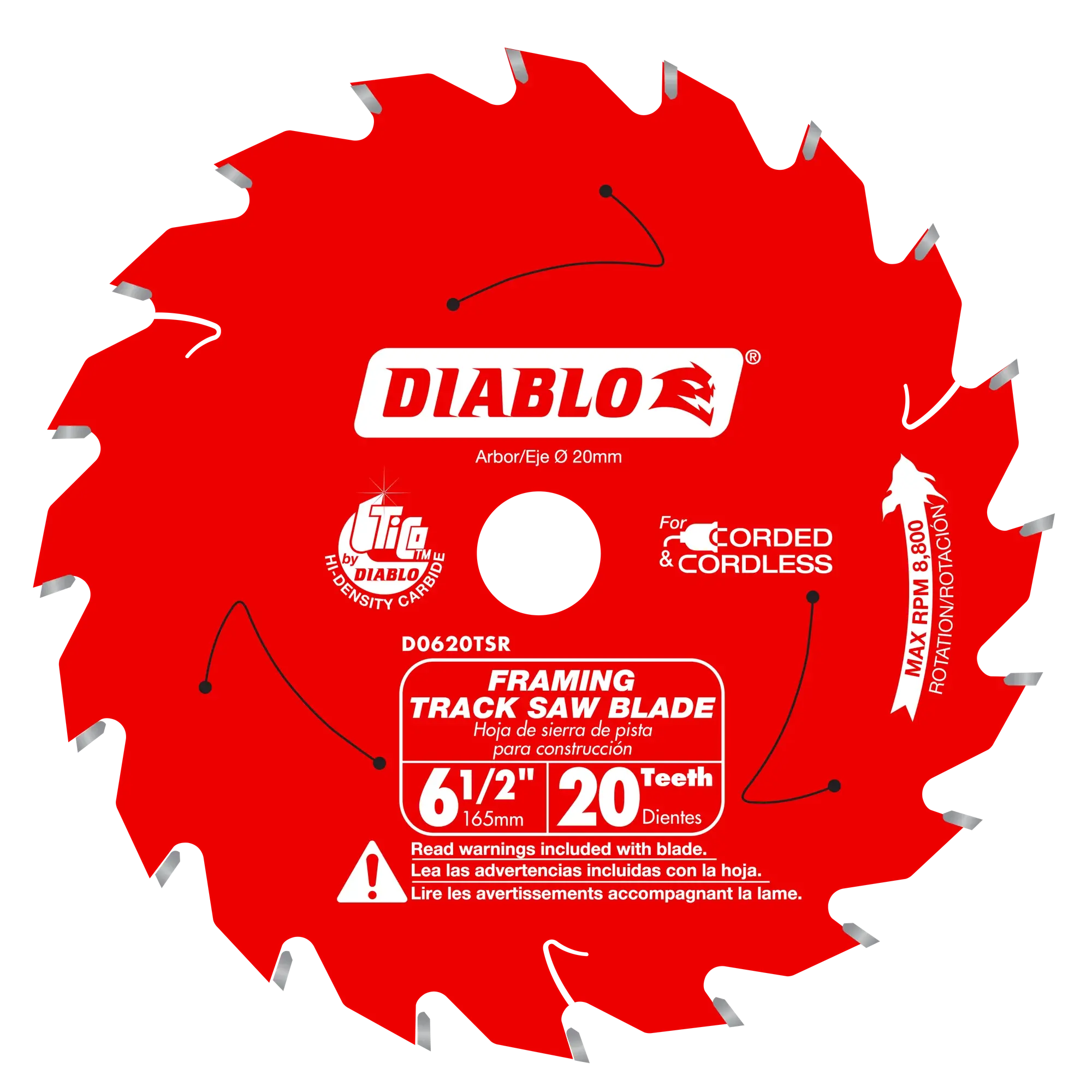 DIABLO D0620TSR  -  6-1/2" 20-Teeth Track Saw Blade for Framing DIABLO