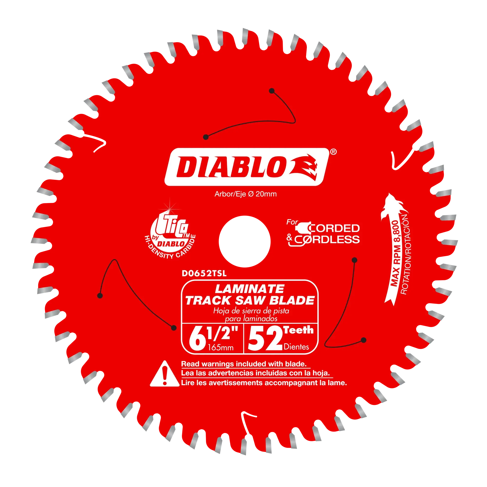 DIABLO D0652TSL  -  6-1/2" 52-Teeth Track Saw Blade for Laminate DIABLO