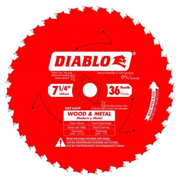 DIABLO  D0736GP  -  7-1/4'' 36T GENERAL PURPOSE SAW BLADE - Wise Line Tools
