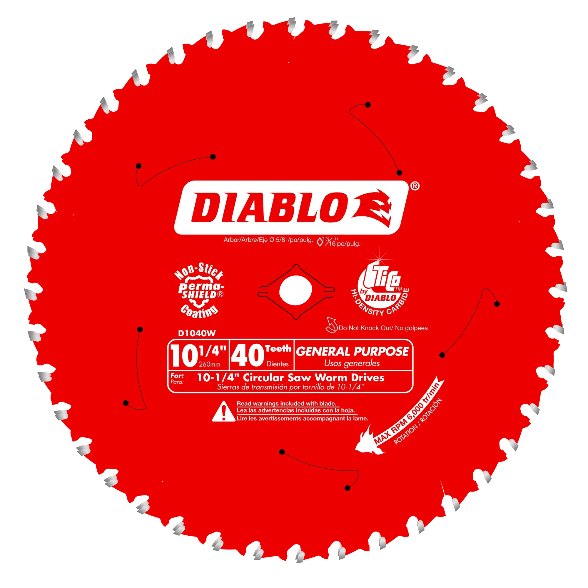 DIABLO D1040W  -  10-1/4" x 40-Teeth General Purpose Beam Saw Blade for Wood DIABLO