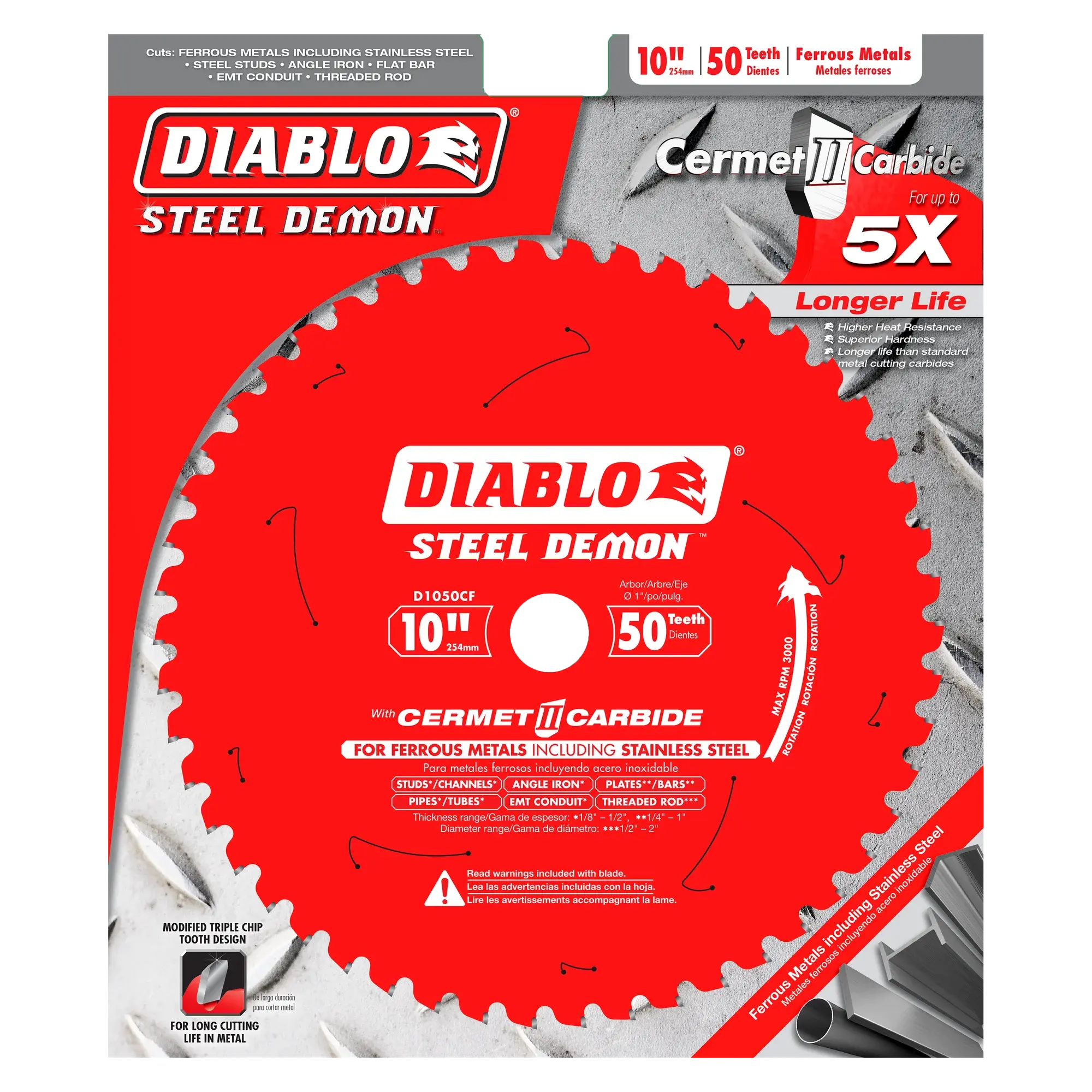 DIABLO D1050CF  -  10" x 50-Teeth Steel Demon™ Cermet II Saw Blade for Medium Metal DIABLO