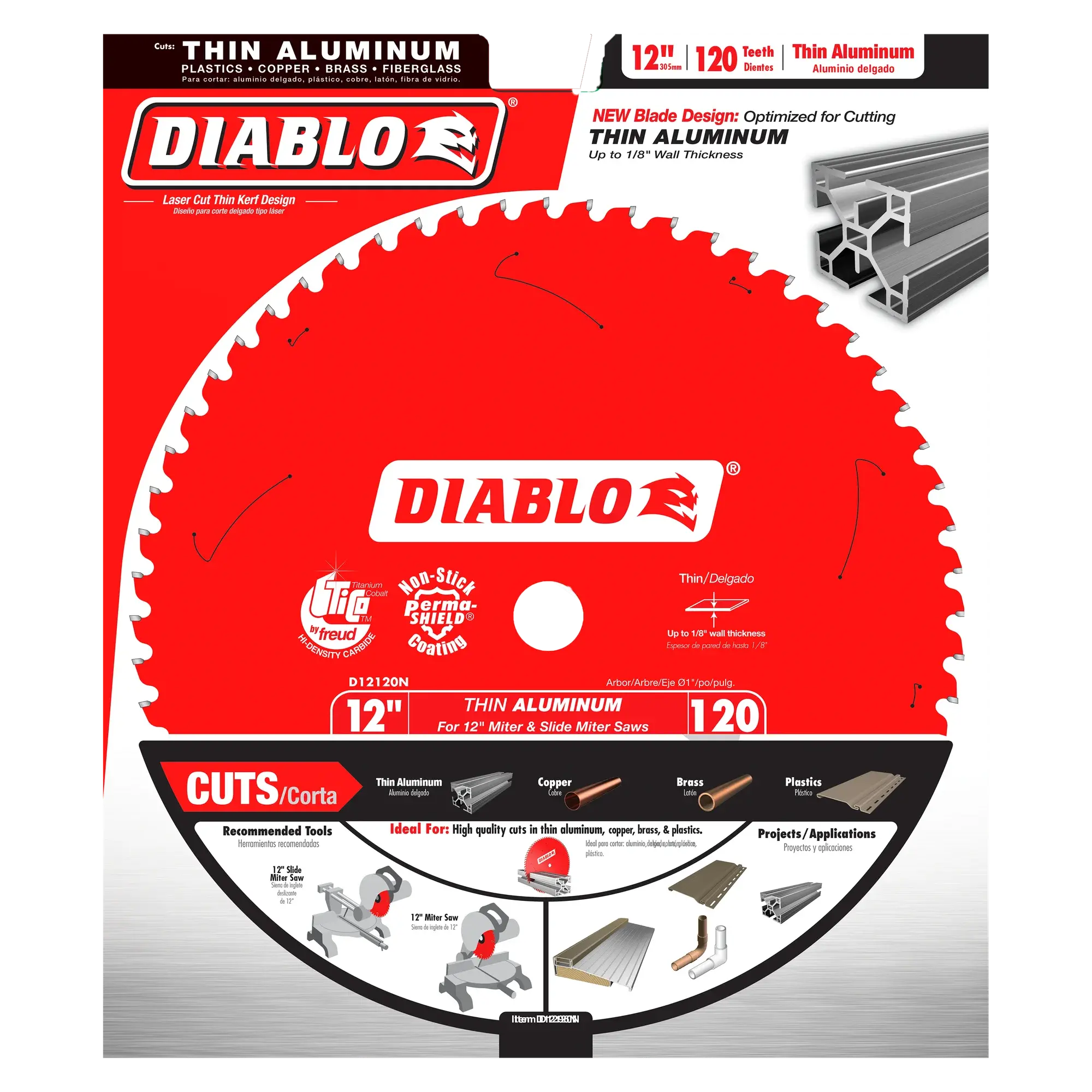 DIABLO D12120N  -  12" x 120-Teeth Aluminum Saw Blade for Thin Non-Ferrous Metal DIABLO